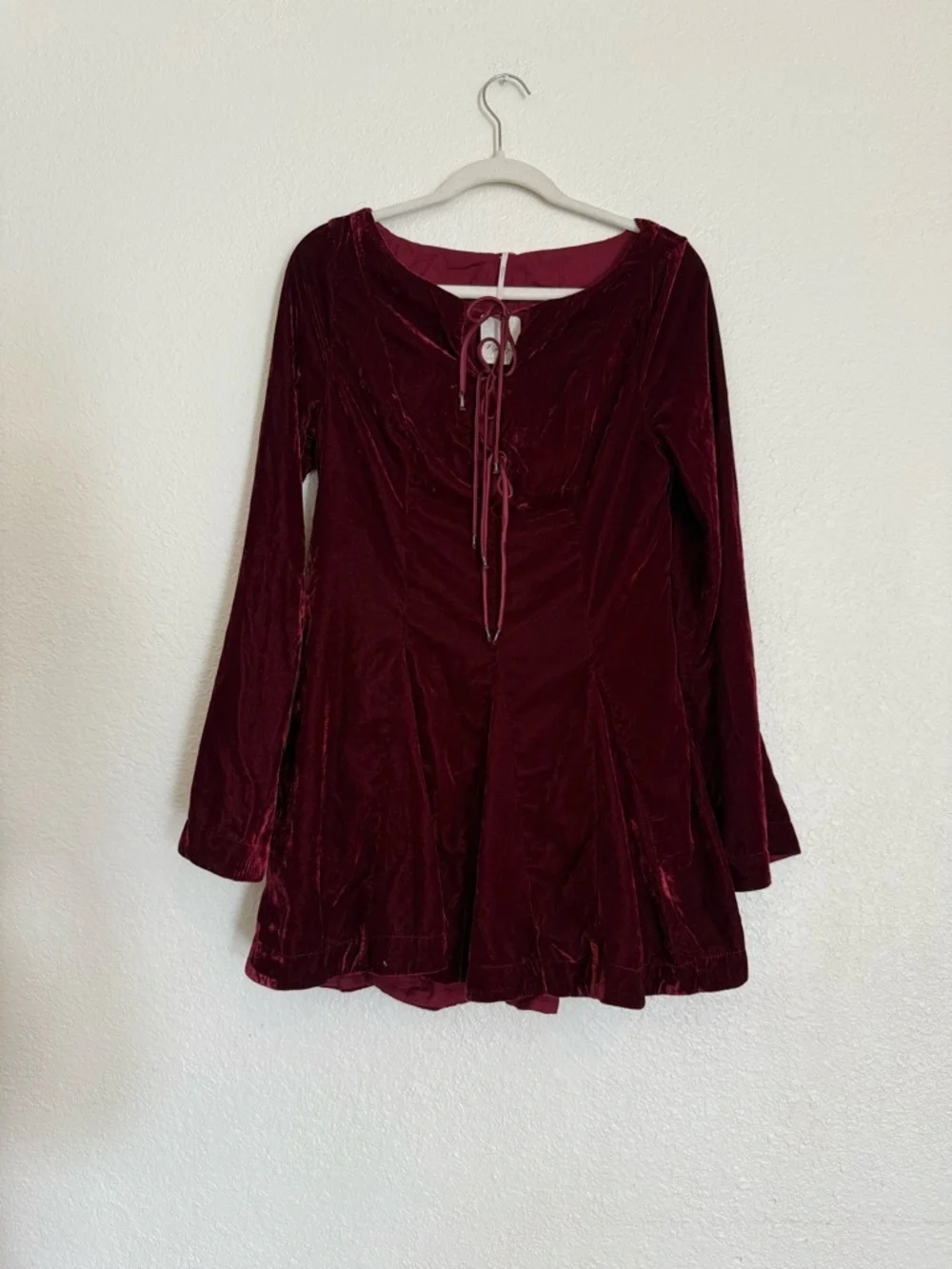 NWT free people Linney V-Neck Tie Front Long Sleeve Velvet Mini Dress